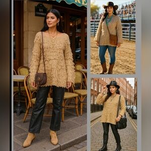 Boho 2XL Slouchy Shabby Chic Cozy Southwest Fringe Oversized Baddie Sweater New
